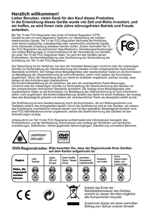 Page 21Bei Teil 15 der FCC-Regularien des Code of Federal Regulation (CFR)  
handelt es sich um eine allgemeine Testnorm zur Überprüfung der meisten 
elektronischen Geräte. Teil 15 der FCC-Regularien beinhaltet die Richtlinien, 
unter denen beabsichtig, unbeabsichtigt oder versehentlich strahlende Geräte 
ohne individuelle Zulassung betrieben werden dürfen. Zudem beinhaltet Teil 15 
der FCC-Regularien die technischen Spezikationen, Verwaltungsanforderungen 
und andere Bedingungen in Zusammenhang mit der...