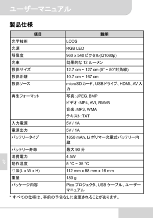 Page 70GtGŠGDGŠGlGYGsG0Gy
9
JP 
0Ù]
8o% 1Â
LCOS 

œ ; RGB LED 
0Ž
@Ø  960 x 540GbG=GIGy(Q1080p) 

œ°  Ý$×Fú12
