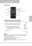 Page 79Guide de l’utilisateur  
             Page 7
FR 
Télécommande 
 
 
Installation de la pile de la télécommande   
1.  Retirez le support de la batterie en appuyant sur le côté du 
libération fermement et en tirant sur le support de batterie. 
 
2.  Insérez une pile plate CR2025 et alignez correctement la 
polarité selon le marquage dans le support de batterie. 
 
Note:  Lorsque vous utilisez la télécommande pour la 
première fois, il ya une feuille de plastique de 
protection entre la batterie et son...