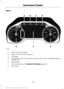 Page 106Type 3
Engine oil pressure gauge.
A
Engine coolant temperature gauge.
B
Fuel gauge.
C
Configurable. Transmission fluid temperature, Turbo boost or DEF gauge (diesel
engines only).
D
Speedometer.
E
Information display.  See General Information (page 111).
F
Tachometer.
G
103
Super Duty (TFE) Canada/United States of America, enUSA, First Printing Instrument ClusterE219651  