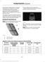 Page 245If the system predicts that its maximum
braking level is insufficient, an audible
warning sounds while the system
continues to brake. A red warning bar
appears on the windshield heads-up
display. Take immediate action to slow or
stop the vehicle.
The system may provide slight temporary
acceleration when you use your driver side
directional indicator while following a lead
vehicle, to aid in passing the vehicle.
Setting the Gap Distance
Note:
It is your responsibility to select a gap
appropriate to the...