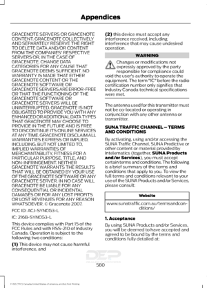 Page 583GRACENOTE SERVERS OR GRACENOTE
CONTENT. GRACENOTE COLLECTIVELY
AND SEPARATELY RESERVE THE RIGHT
TO DELETE DATA AND/OR CONTENT
FROM THE COMPANIES' RESPECTIVE
SERVERS OR, IN THE CASE OF
GRACENOTE, CHANGE DATA
CATEGORIES FOR ANY CAUSE THAT
GRACENOTE DEEMS SUFFICIENT. NO
WARRANTY IS MADE THAT EITHER
GRACENOTE CONTENT OR THE
GRACENOTE SOFTWARE OR
GRACENOTE SERVERS ARE ERROR-FREE
OR THAT THE FUNCTIONING OF THE
GRACENOTE SOFTWARE OR
GRACENOTE SERVERS WILL BE
UNINTERRUPTED. GRACENOTE IS NOT
OBLIGATED TO...