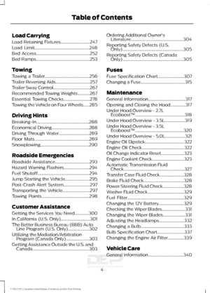 Page 7Load Carrying
Load Retaining Fixtures.............................247
Load Limit......................................................248
Bed Access
.....................................................252
Bed Ramps
.....................................................253
Towing
Towing a Trailer
............................................256
Trailer Reversing Aids..................................257
Trailer Sway Control....................................267
Recommended Towing Weights............267...