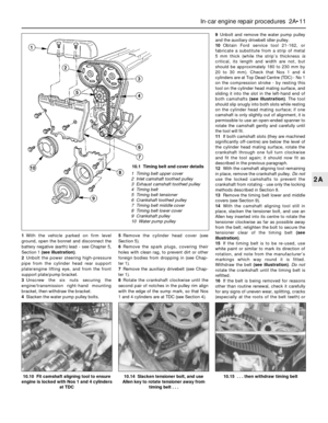 Page 511With the vehicle parked on firm level
ground, open the bonnet and disconnect the
battery negative (earth) lead - see Chapter 5,
Section 1 (see illustration).
2Unbolt the power steering high-pressure
pipe from the cylinder head rear support
plate/engine lifting eye, and from the front
support plate/pump bracket.
3Unscrew the six nuts securing the
engine/transmission right-hand mounting
bracket, then withdraw the bracket.
4Slacken the water pump pulley bolts.5Remove the cylinder head cover (see
Section...