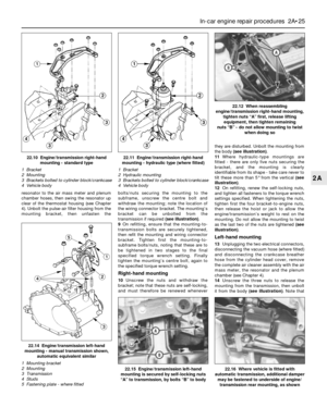 Page 65resonator to the air mass meter and plenum
chamber hoses, then swing the resonator up
clear of the thermostat housing (see Chapter
4). Unbolt the pulse-air filter housing from the
mounting bracket, then unfasten thebolts/nuts securing the mounting to the
subframe, unscrew the centre bolt and
withdraw the mounting; note the location of
the wiring connector bracket. The mounting’s
bracket can be unbolted from the
transmission if required (see illustration).
9On refitting, ensure that the mounting-to-...