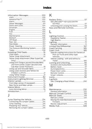 Page 502Information Messages...............................100
4WD........................................................................\
 109
AdvanceTrac ™................................................... 100
Alarm...................................................................... 100
Diesel Messages.................................................. 101
Doors and Locks................................................. 104
Drivetrain............................................................... 104...