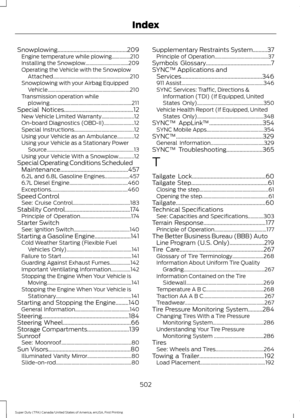 Page 505Snowplowing................................................209
Engine temperature while plowing..............210
Installing the Snowplow................................. 209
Operating the Vehicle with the Snowplow Attached........................................................... 210
Snowplowing with your Airbag Equipped Vehicle............................................................... 210
Transmission operation while plowing............................................................... 211...