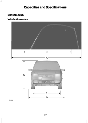 Page 129DIMENSIONS
Vehicle dimensions
127
Capacities and SpecificationsE91022DECAB  