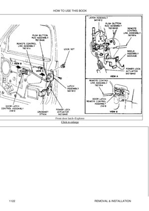 Page 1099Front door latch-Explorer
Click to enlarge
HOW TO USE THIS BOOK
1122 REMOVAL & INSTALLATION 