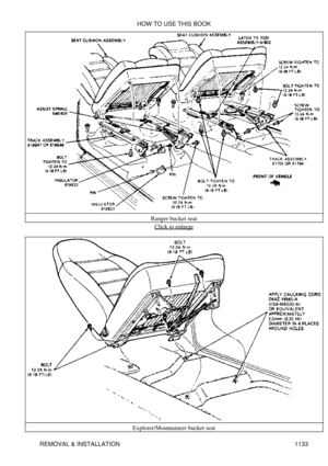 Page 1110Ranger bucket seat
Click to enlarge
Explorer/Mountaineer bucket seat HOW TO USE THIS BOOK
REMOVAL & INSTALLATION 1133 