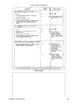 Page 206Test B-code 16, memory code 18 and/or Check Engine Light On IDM failure
Click to enlarge
HOW TO USE THIS BOOK
GENERAL SYSTEM TEST 195 