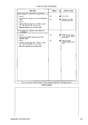 Page 208Test C-memory code 45 and/or Check Engine Light On coil failure, part 2
Click to enlarge
HOW TO USE THIS BOOK
GENERAL SYSTEM TEST 197 