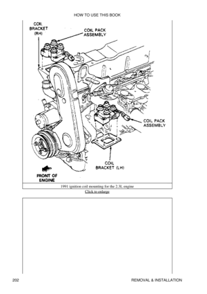 Page 2131991 ignition coil mounting for the 2.3L engine
Click to enlarge
HOW TO USE THIS BOOK
202 REMOVAL & INSTALLATION 