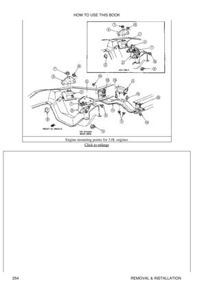 Page 261Engine mounting points for 3.0L engines
Click to enlarge
HOW TO USE THIS BOOK
254 REMOVAL & INSTALLATION 