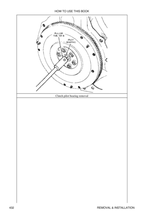 Page 439Clutch pilot bearing removal
HOW TO USE THIS BOOK
432 REMOVAL & INSTALLATION 