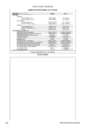 Page 495Engine Specifications-2.3L Engine
Click to enlarge
HOW TO USE THIS BOOK
490 SPECIFICATION CHARTS 