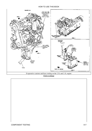 Page 521Evaporative canister and hose routing on the 2.3L and 2.1L engine
Click to enlarge
HOW TO USE THIS BOOK
COMPONENT TESTING 517 