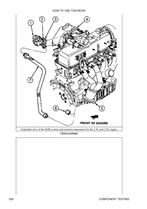 Page 530Exploded view of the EGR system and related components for the 2.3L and 2.5L engine
Click to enlarge
HOW TO USE THIS BOOK
526 COMPONENT TESTING 