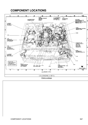 Page 571
COMPONENT LOCATIONS
2.3L ENGINE (1 OF 3)Click to enlarge
COMPONENT LOCATIONS 567 