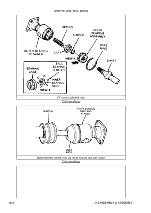 Page 801CV-joint exploded view
Click to enlarge
Removing the shroud from the outer bearing race and flange Click to enlarge
HOW TO USE THIS BOOK
812 DISASSEMBLY & ASSEMBLY 