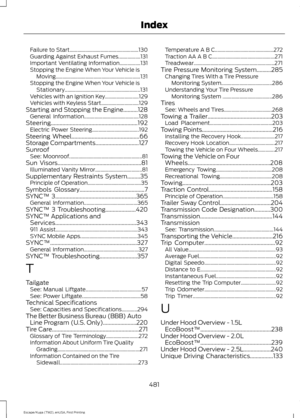 Page 484Failure to Start.....................................................
130
Guarding Against Exhaust Fumes.................131
Important Ventilating Information................131
Stopping the Engine When Your Vehicle is Moving................................................................. 131
Stopping the Engine When Your Vehicle is Stationary.......................................................... 131
Vehicles with an Ignition Key.......................... 129
Vehicles with Keyless...