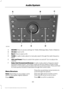 Page 354SOUND: Press to access settings for Treble, Midrange, Bass, Fade or Balance.
A
CD slot:
 Insert a CD.
B
Eject:
 Press to eject a CD.
C
TUNE:
 In radio mode, adjust to manually search through the radio frequency
band.
D
VOL and Power:
 Press to switch the system on and off. Turn to adjust the
volume.
E
Seek, Fast Forward and Reverse:
 In radio mode, select a frequency band
and press either button. The system stops at the first station it finds in that
direction. In CD mode, press to select the next or...