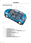 Page 13Vehicle Interior Overview
See Transmission (page 111).A
See Locking and Unlocking (page 36).B
See Power Windows (page 54). See Exterior Mirrors (page 56).C
See Head Restraints (page 88).D
See Fastening the Safety Belts (page 23).E
See Rear Seats (page 92).F
See Manual Seats (page 89).G
See Parking Brake (page 117).H
See Opening and Closing the Hood (page 150).I
11Fiesta (CCN)At a Glance 