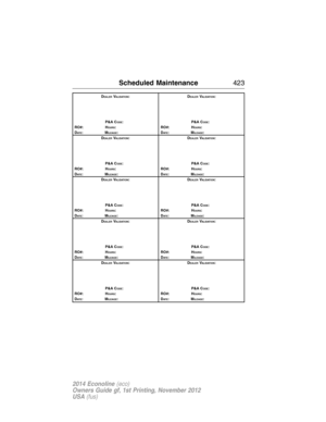 Page 424DEALERVALIDATION:
P&A C
ODE:
RO#: HOURS:
DAT E:MILEAGE:D
EALERVALIDATION:
P&A C
ODE:
RO#: HOURS:
DAT E:MILEAGE:
D
EALERVALIDATION:
P&A C
ODE:
RO#: HOURS:
DAT E:MILEAGE:D
EALERVALIDATION:
P&A C
ODE:
RO#: HOURS:
DAT E:MILEAGE:
D
EALERVALIDATION:
P&A C
ODE:
RO#: HOURS:
DAT E:MILEAGE:D
EALERVALIDATION:
P&A C
ODE:
RO#: HOURS:
DAT E:MILEAGE:
D
EALERVALIDATION:
P&A C
ODE:
RO#: HOURS:
DAT E:MILEAGE:D
EALERVALIDATION:
P&A C
ODE:
RO#: HOURS:
DAT E:MILEAGE:
D
EALERVALIDATION:
P&A C
ODE:
RO#: HOURS:
DAT E:MILEAGE:D...