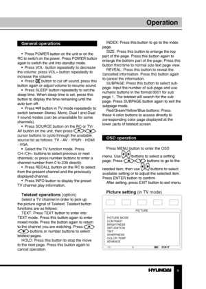 Page 989
OperationOperation
General operations
•  Press POWER button on the unit or on the 
RC to switch on the power. Press POWER button 
again to switch the unit into standby mode. •  Press VOL- button repeatedly to decrease 
the volume; press VOL+ button repeatedly to 
increase the volume.
•  Press 
 button to cut off sound, press this 
button again or adjust volume to resume sound. •  Press SLEEP button repeatedly to set the 
sleep time. When sleep time is set, press this 
button to display the time...