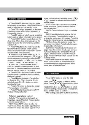 Page 989
OperationOperation
General operations
•  Press POWER button on the unit or on the 
RC to switch on the power. Press POWER button 
again to switch the unit into standby mode. •  Press VOL- button repeatedly to decrease 
the volume; press VOL+ button repeatedly to 
increase the volume.
•  Press 
 button to cut off sound, press this 
button again or adjust volume to resume sound. •  Press SLEEP button repeatedly to set the 
sleep time. When sleep time is set, press this 
button to display the time...