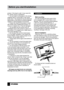 Page 44
Before you start/Installation
product. If the liquid is spilt, it may cause the 
fire, electric shock or breakdown.•  Do not install it at the place on the strong 
magnetic field or current field. It may cause 
break down. This equipment may be observed 
deterioration of the picture by electromagnetic 
radiation in electromagnetic environment. •  Fasten the wheel of the product or shelf 
with wheels when installing this product. If it 
moves or is tipped over, it may be damaged. •  Do not place any...