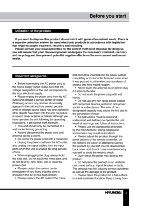 Page 323
Table of contentsBefore you start
If you want to dispose this product, do not mix it with general household waste. There is 
a separate collection system for used electronic products in accordance with legislation 
that requires proper treatment, recovery and recycling. Please contact your local authorities for the correct method of disposal. By doing so, 
you will ensure that your disposed product undergoes the necessar y treatment, recovery 
and recycling and thus prevent potential negative effects...