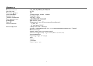 Page 2727 NmgdpbbKbkl_fZp\_lghklb      PAL, SECAM, NTSC3.58. NTSC4.43
Kbkl_fZa\mdZ     DK, bZiZahgqZklhl    Lxg_j Hyper Band
>bZiZahggZijy`_gbc    180-240 B, ~50 =p
YaudwdjZggh]hf_gx    :G=EBCKDBC, JMKKDBC
M     BgnjZdjZkgucimevl>MkihegufgZ[hjhfnmgdpbc
AV \oh^u\uoh^u     1 AV \oh^ RCA
1 AV \oh^\uoh^ SCARL...