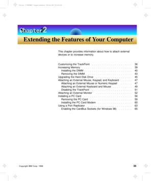 Page 49Extending the Features of Your Computer
ãˆ‰¢@  —™–¥‰„…¢@   ˆ–¦@ £–@  
„…¥‰ƒ…¢@ –™@ £–@  ”…”–™¨K
Ã¤¢£–”‰©‰•‡@ £ˆ…@ 
KKKKKKKKKKKKKKKKKKKKK@óö
 Ô…”–™¨
@K@K@K@K@K@K@K@K@K@K@K@K@K@K@K@K@K@K@K@K@K@K@K@K@K@Kóù
 £ˆ…@ ÄÉÔÔ
KKKKKKKKKKKKKKKKKKKKKKKK@ôð
Ù…”–¥‰•‡@ £ˆ…@ ÄÉÔÔ
KKKKKKKKKKKKKKKKKKKKKKK@ôó
 £ˆ…@  Ä‰¢’@ Ä™‰¥…
KKKKKKKKKKKKKKKKKKK@ôõ
   Ô–¤¢…k@   
KKKKKK@ô÷
   Ô–¤¢…@ –™@ Õ¤”…™‰ƒ@ 
KKKKKK@ô÷
     Ô–¤¢…
KKKKKKKKKK@ôù
 £ˆ…@ 
KKKKKKKKKKKKKKKKKKKKK@õñ
   Ô–•‰£–™
KKKKKKKKKKKKKKKKKKK@õò
  ×Ã@...