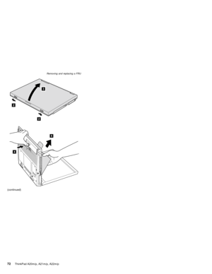 Page 78(continued)
Removing and replacing a FRU
72ThinkPad A20m/p, A21m/p, A22m/p 