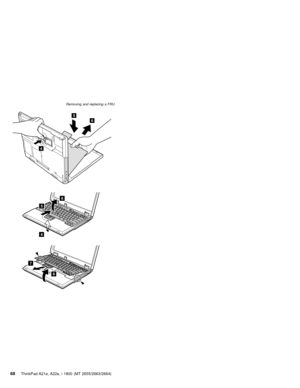 Page 726
5
4
4
6
5
7
6
Removing and replacing a FRU
68ThinkPad A21e, A22e, i 1800 (MT 2655/2663/2664) 