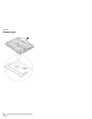 Page 102Locations
  Password pads
98ThinkPad 570 and 570E Hardware Maintenance
Manual   