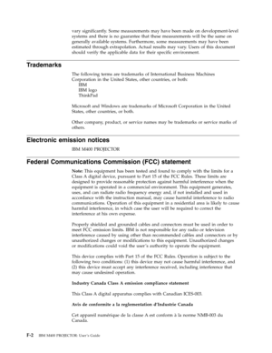 Page 78vary
 
significantly.
 
Some
 
measurements
 
may
 
have
 
been
 
made
 
on
 
development-level
 
systems
 
and
 
there
 
is
 
no
 
guarantee
 
that
 
these
 
measurements
 
will
 
be
 
the
 
same
 
on
 
generally
 
available
 
systems.
 
Furthermore,
 
some
 
measurements
 
may
 
have
 
been
 
estimated
 
through
 
extrapolation.
 
Actual
 
results
 
may
 
vary.
 
Users
 
of
 
this
 
document
 
should
 
verify
 
the
 
applicable
 
data
 
for
 
their
 
specific
 
environment.
 
Trademarks
 
The...