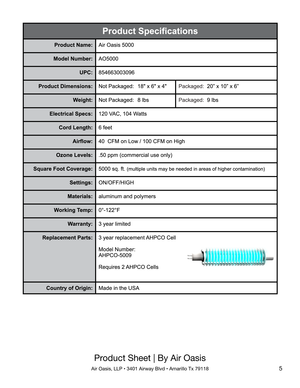 Page 5Product Sheet | By Air Oasis
Air Oasis, LLP • 3401 Airway Blvd • Amarillo Tx 791185 