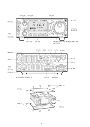 Page 506 - 3
HF/VHF/UHF TRANSCEIVER
i706MKªGAF
RIT/
SUB
MENU F-1 F-2 F-3MODE
BAND
BAND TS
DISPLAY
LOCK
RX
TX
M-CH
PHONES TUNER/CALLP.AMP/ATTPOWER
SHIFT RF/SQLCH
VFO A
PO
S1
5 5 3792040
10 60dB
USB
M1SPL
A/B A=B
DC 13.8V
EXT SPMICKEY
TUNER
ANT 1
ANT 2GND
MP6 (FR)
MP2 (C) MP8 (C)+MP22 (C)+MP25 (C) J641 (PA)J4 (FL) MP5 (FR)
J11 (FL) J7 (FL) J8 (FL) J5 (FL)
J19 (PA) J3 (C)MP18 (FR)+
MP20 (FR)
MP8 (FR)+MP12 (FR)+MP13 (FR)+MP14 (FR)
+MP21 (FR)
MP20 (C)
MP32 (C)
MP36 (C)MP21 (C) J2 (D)
J4 (C)
    +
MP17 (C)
MP26 (FR)...