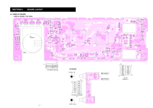 Page 538VLM
U/D
AF
PTT
MICEL
MICL
GND
SQLS
18
J1
TO FRONT UNIT W2DN
AFL
SQL
AFV
UP
SFT
GND
AFL
AF
AF
AFSAFS
5V
1
1312 2 J3
TO VR
BOARD J1
87
14 1
75
76
10050
26 51
125100
1
2575
51 76
26
5
84
150
S1
(FRONT)
MP5 Q11SUP 5V SDN
LRXD
LTXD
8V
AFO
GND
MIC
MICE
PWK
• DISPLAY BOARD  (TOP VIEW)
8-1 DISPLAY BOARD
AF RF/SQLM-CH SHIFTTO DISPLAY BOARD
J3AFL
AF
AF
AFSAFS
5V
DN
AFL
SQL
AFVUP
SFT
GND
J1
13
12
2
1
• VR BOARD
SPEAKERPHONES
SECTION 8 BOARD LAYOUT
8 - 1 