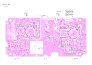 Page 859 - 9
9-13 PLL UNIT• TOP VIEW
R325
1 25
75 44 3412 22 1 8
16 9
33 23
1 1151
100 7626 50
1 4
8 5 1 25
75 33 23
1 11 22 12
34 4451
100 7626 50
1 4
8 5
14 85
GND
PDAT
43DT
14UL
NC
NC
NC
14V
+9V
-5V
PCK14DTPST443ULNCBFST14VNCNCGND
1 2
J6011
19 2to DISPLAY board J9
to MAIN unit J501
to MAIN unit J1051
12
J701
to PA unit J503J120
GND
BFOM
BFOS
GND
144M 1Lo P251
to PA unit J240
430M 1Lo P421
to PA unit J40
430M 2Lo P551
from UX-910 J312
30.2 P312 