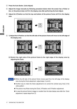 Page 22ENGLISH
F  1) Adjust the H.Position so that the left side of the picture frame will move to the left edge of 
the display area.
NOTE  