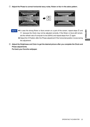 Page 27ENGLISH
OPERATING THE MONITOR     22
NOTE  