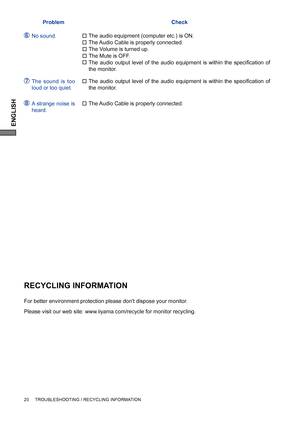 Page 24ENGLISH
Problem Check
No sound.
