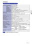 Page 31ENGLISH
APPENDIX
SPECIFICATIONS: ProLite E2201W
LCD Panel
Size Driving systema-Si TFT Active Matrix
Diagonal: 56cm  / 22
0.282mm H × 0.282mm V
Response time Pixel pitch
5ms (Black, white, black), 2ms (Gray to Gray)
Display Colors
Approx. 16.7 million maximum
Sync Frequency
Dot Clock162MHz maximum
Maximum Resolution
1680 × 1050, 1.8 MegaPixels
Input Connector
Input Sync Signal Plug & PlayVESA DDC2B
TM
49W maximum, Power management mode: 2W maximum* Power Consumption
Dimensions / Net Weight507.0 × 410.5 ×...