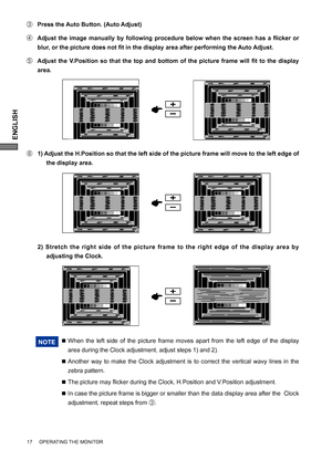 Page 22ENGLISH
F  1) Adjust the H.Position so that the left side of the picture frame will move to the left edge of 
the display area.
NOTE  