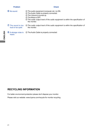 Page 26ENGLISH
Problem Check
No sound.
