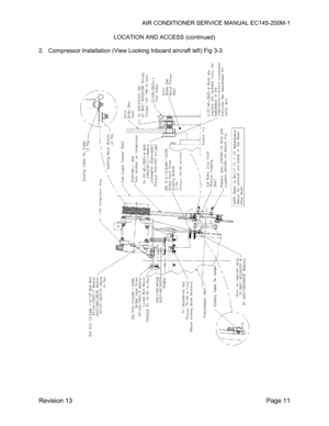 Page 17AIR CONDITIONER SERVICE MANUAL EC145-200M-1 
 
Revision 13  Page 11 
LOCATION AND ACCESS (continued) 
 
2.  Compressor Installation (View Looking Inboard aircraft left) Fig 3-3 
 
 
 
  