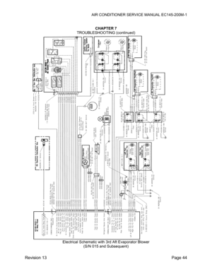 Page 50AIR CONDITIONER SERVICE MANUAL EC145-200M-1 
 
Revision 13  Page 44 
 
CHAPTER 7 
TROUBLESHOOTING (continued) 
 
 
 
 
 
 
 
Cut and paste 
 
 
 
 
 
 
 
 
 
 
 
 
 
 
 
 
 
 
 
 
 
 
 
 
 
 
 
 
 
 
 
 
 
 
 
 
 
 
 
Electrical Schematic with 3rd Aft Evaporator Blower 
(S/N 015 and Subsequent)  